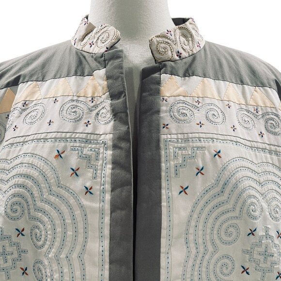 Handmade Embroidered Quilted Jacket Boho Folk Art Vintage Ethnic M L Open Front - Picture 6 of 13